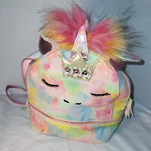 UNDERONESKY Unicorn Tie Dye Rainbow Pastel Princess Mini Zippered Backpack NWT - Picture 2 of 16